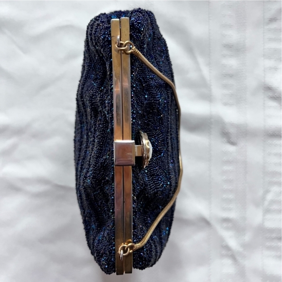 Vintage 1940s Handmade in France Blue Sparkling Purse with change purse